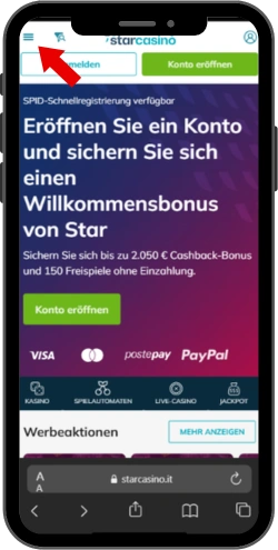 Gehe zur offiziellen Casino-Website