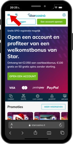 Ga naar de officiële casino-website