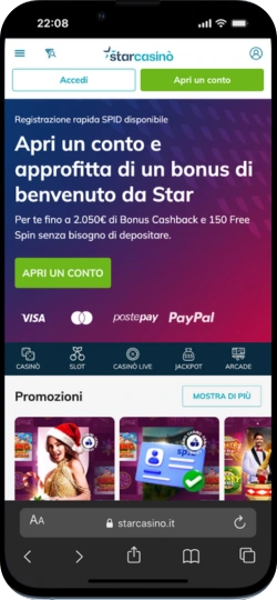 Úvodní stránka star casino s uvítacím bonusem a tlačítkem „Otevřít účet“.