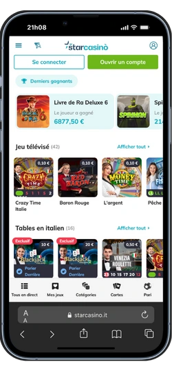 Catalogue de jeux StarCasino sur smartphone
