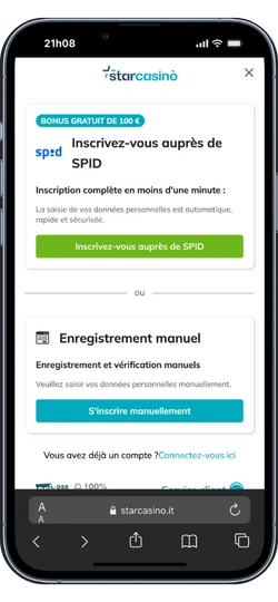 Ouvrir l’application StarCasino et s’inscrire