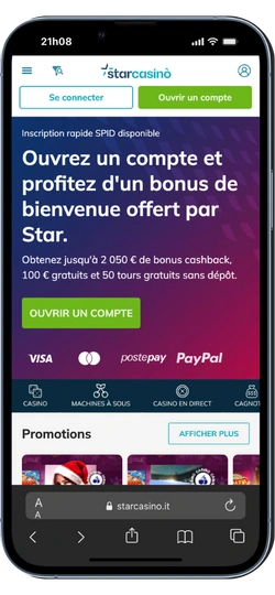 Page d’accueil StarCasino avec bonus de bienvenue
